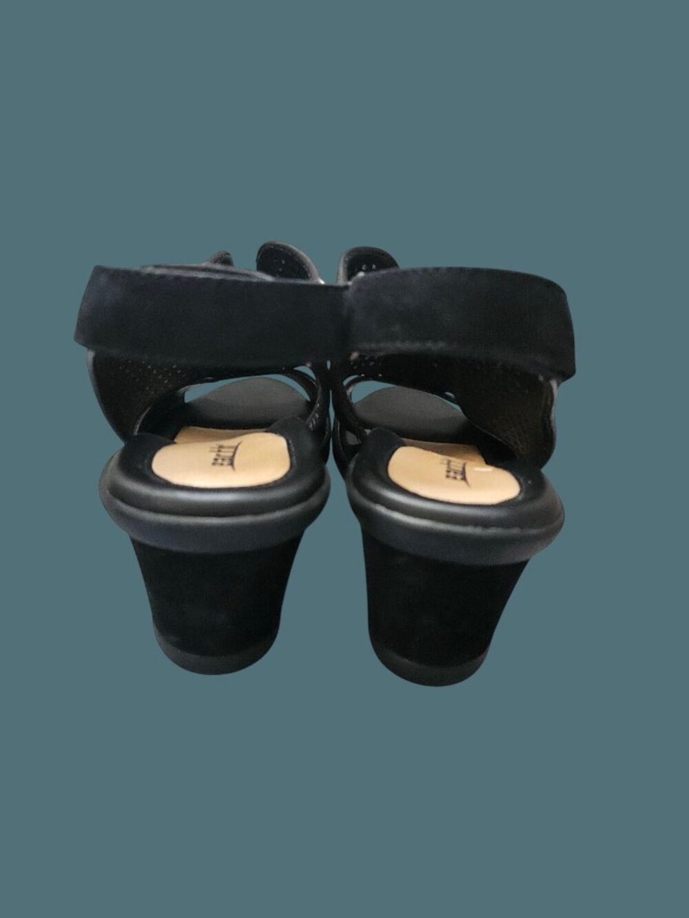 Earth Dalia Black Nubuck Peep Toe Wedge Heel Slingback Comfy Sandals Women 8B - Picture 9 of 13
